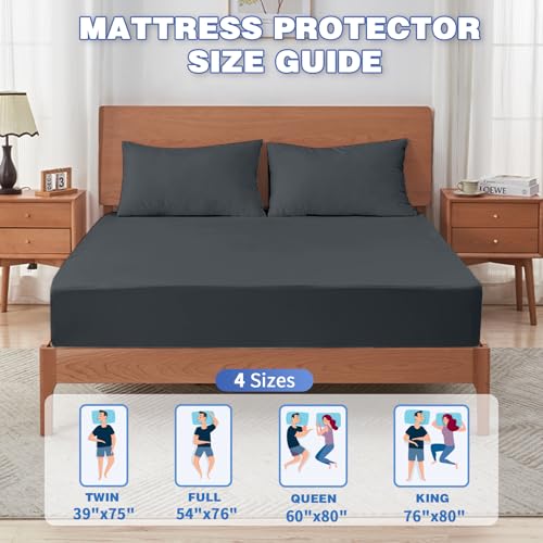 QUWOU King Mattress Protector, Waterproof Mattress Cover with 18" Deep Pocket Bed Cover, Fitted Sheet Style Noiseless Breathable Machine Washable, Dark Gray (76"x80") QUWOU