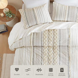 INK+IVY Imani 100% Cotton Duvet Mid Century Modern Design, All Season Comforter Cover Bedding Set, Matching Shams, Full/Queen, Ivory Chenille Tufted Accent 3 Piece INK+IVY