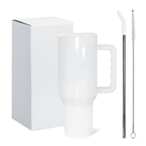 AGH 40 oz Sublimation Tumblers with Handle, 20 Pack White Mugs Insulated Tumbler with Lid and Stainless Steel Straw, Reusable Vacuum Coffee Car AGH