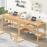 YOMILUVE Fluted Computer Desk with 2 Drawers, 39 Inch Small Computer Desk with Storage, Compact Writing Study Desk for Small Spaces YOMILUVE