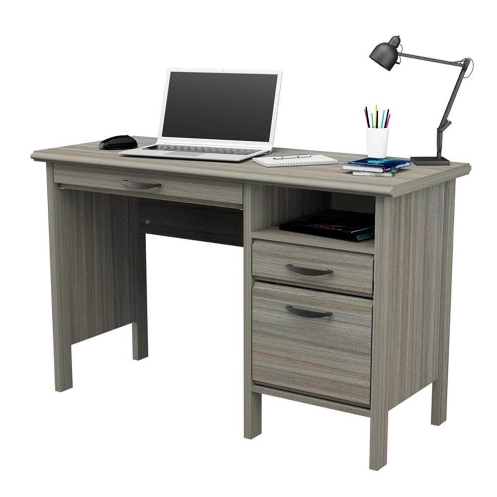 Inval 2-Drawer Computer Desk with Keyboard Tray, Gray Smoke Oak Inval