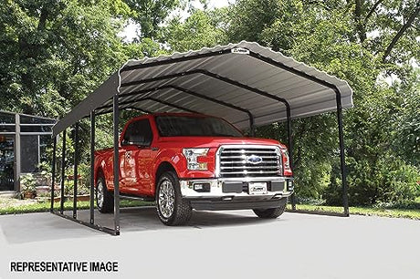 Arrow Carports Galvanized Steel Carport, Full-Size Metal Carport Kit, 12' x 29' x 7', Charcoal Arrow