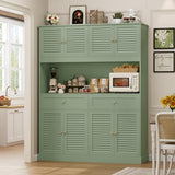 HIFIT 71" Hx55''W Large Kitchen Hutch Storage Cabinet, Farmhouse Coffee Bar Hutch with Microwave Stand, Tall Kitchen Pantry Cabinet with Louvered Doors, 2 Cable Holes, 2 Drawers, Green HIFIT