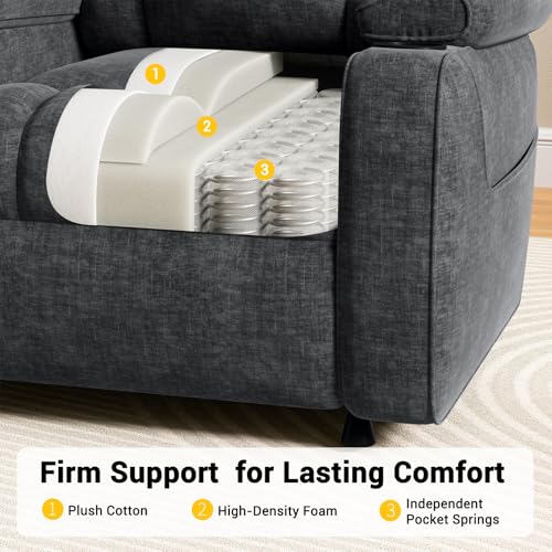AMADA HOMEFURNISHING Power Recliner Chair for Adults, One-Touch Synchronized Electric Recliner with USB Ports, Cup Holder & Side Pockets, Thick Seat Cushion, Chenille, Living Room & Bedroom