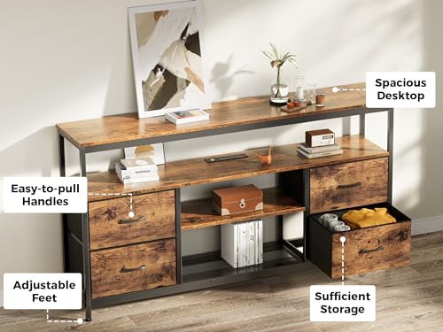 Huuger TV Stand Dresser with Power Outlets and LED Lights, 4 Drawers Entertainment Center with Shelves, 54 Inch Media Console for 55 60 Inch TV, 4 AC Outlets, 2 USBs, Rustic Brown Huuger