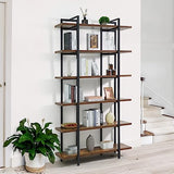 CAPHAUS Vintage Industrial 6-Tier Bookshelf in Rustic Oak – 86" High Open Display Unit with Durable Metal and Wood Design CAPHAUS