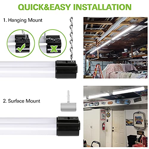 10 Pack 4FT Linkable LED Utility Light Fixture, 4400lm, 42W, 5000K Daylight for Workshop, Garage, Hanging or Surface Mount, with Power Cord, ETL - WoodArtSupply