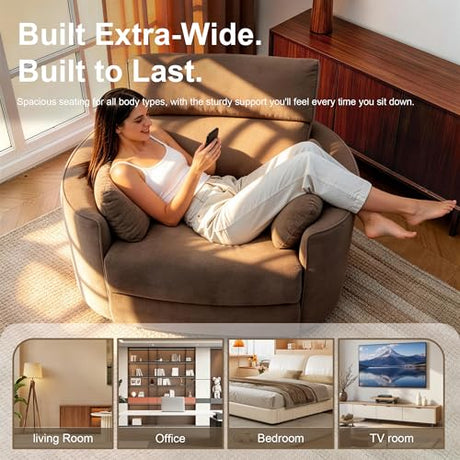 450lbs Oversized Power Recliner Chair, 53" Extra Wide Electric Recliner for Big and Tall Adults, Single Sofa with USB & Type-C Ports, Pillows, Chair for Living Room, Bedroom, Office (Brown) HORUDVEZE