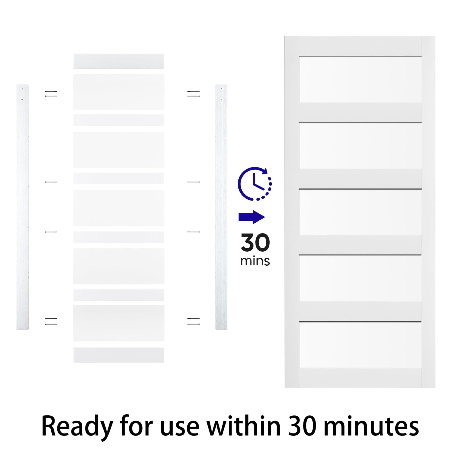 BARNSMITH 30in x 84in Glass Barn Door with 5FT Sliding Door Hardware Kit Included & Handle & Lock,5-Panel Frosted Glass Barn Door Solid Wood Water-Proof PVC Surface,Pre-Drilled Easy Assembly, - WoodArtSupply