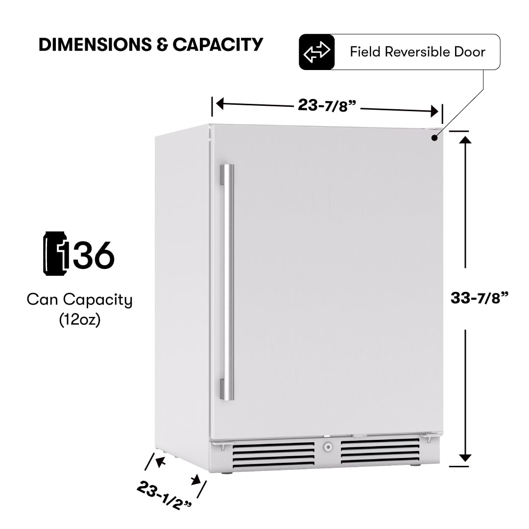 Zephyr Presrv 24 Inch Outdoor Wine Fridge & Beverage Refrigerator Single Zone Under Counter - Drink Chiller Freestanding Stainless Steel Door - 136 cans (Single-Zone Outdoor Wine & Beverage Cooler)