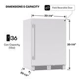 Zephyr Presrv 24 Inch Outdoor Wine Fridge & Beverage Refrigerator Single Zone Under Counter - Drink Chiller Freestanding Stainless Steel Door - 136 cans (Single-Zone Outdoor Wine & Beverage Cooler) Zephyr