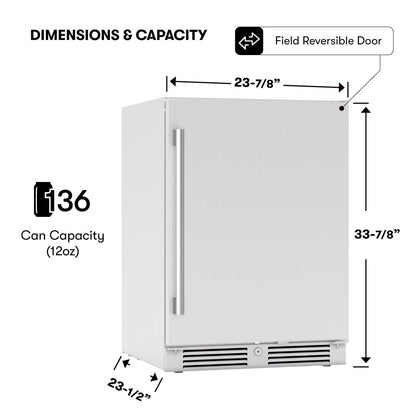 Zephyr Presrv 24 Inch Outdoor Wine Fridge & Beverage Refrigerator Single Zone Under Counter - Drink Chiller Freestanding Stainless Steel Door - 136 cans (Single-Zone Outdoor Wine & Beverage Cooler)