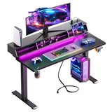 OffiGo Gaming Standing Desk with LED Light, 48 Inch Electric Height Adjustable Table with Power Outlet & Floating Monitor Stand, Sit Stand Computer Workstation for Home, Bedroom, Black OffiGo