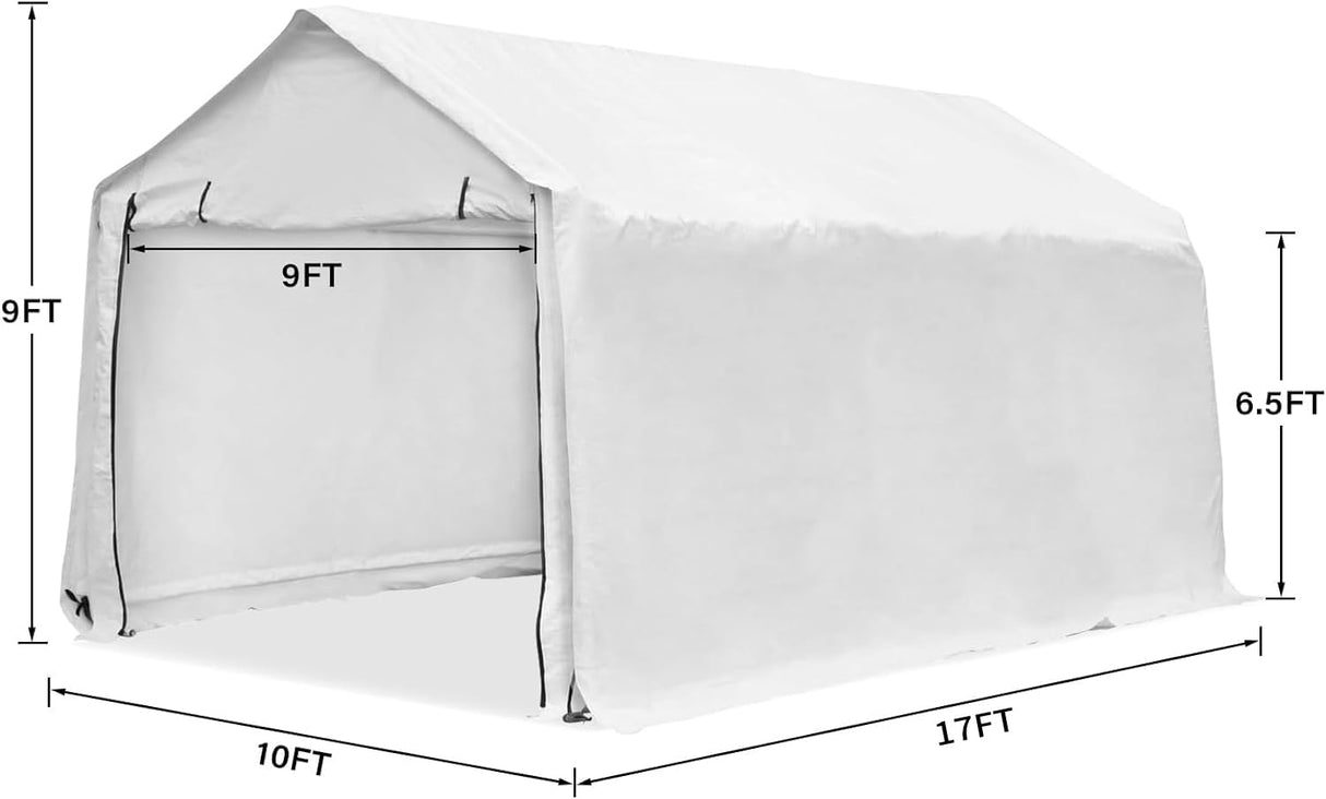 17x10 ft Carport Canopy Heavy Duty Waterproof Garage Car Shelter Storage Shed with Walls and 2 Doors outdoor basic