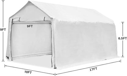 17x10 ft Carport Canopy Heavy Duty Waterproof Garage Car Shelter Storage Shed with Walls and 2 Doors - WoodArtSupply