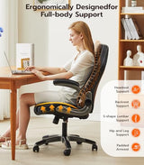 Office Desk Chair, Ergonomic Computer Chair with Padded Flip-Up Arms and Adjustable Lumbar Support, PU Leather Executive Chair with Tilt Lock and 360° Swivel Rolling Wheels for Work, Study Ylzyxal