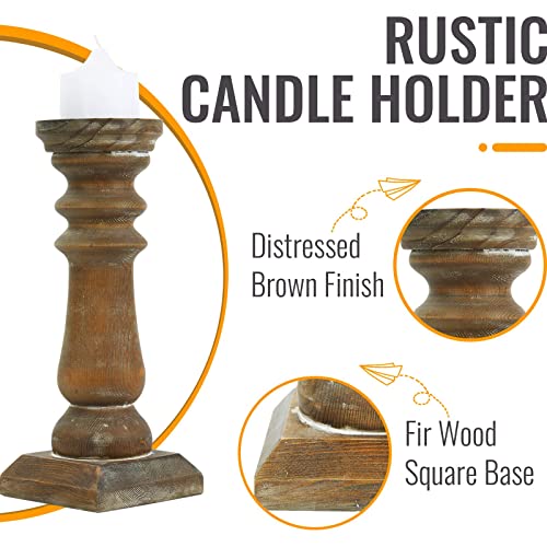 Wood Pillar Candle Holders 14 Inch Tall, Handmade Antique Brown Farmhouse Candle Holders for Pillar Candles, Natural Decorative Candlestick Holders, Rustic Candle Holders for Table Centerpiece SOFE