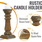 Wood Pillar Candle Holders 14 Inch Tall, Handmade Antique Brown Farmhouse Candle Holders for Pillar Candles, Natural Decorative Candlestick Holders, Rustic Candle Holders for Table Centerpiece SOFE