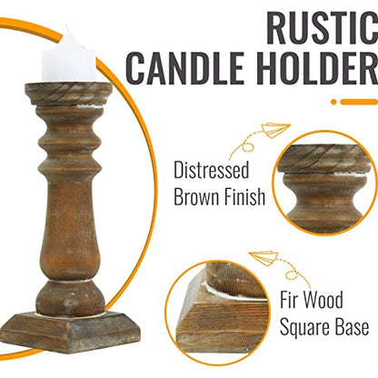 Wood Pillar Candle Holders 14 Inch Tall, Handmade Antique Brown Farmhouse Candle Holders for Pillar Candles, Natural Decorative Candlestick Holders, Rustic Candle Holders for Table Centerpiec - WoodArtSupply