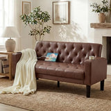 TYBOATLE 62" W Brown Leather Loveseat w/ 2 USB and 2 Cupholders, Mid-Century Modern Tufted Small Love Seat Couches for Office, Living Room, Bedroom, Dorm (1, Brown) TYBOATLE