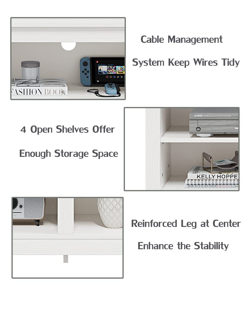 Panana TV Stand, Classic 4 Cubby TV Stand for 60 inch TV, Entertainment Center Media Television Stand for Living Room Bedroom (White, 55 inch)