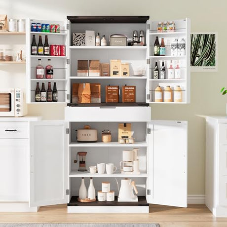 GRUSIGN 72" Kitchen Pantry Storage Cabinet with Doors and Shelves, Wood Farmhouse Pantry Storage with Barn Doors for Kitchen, Dining Room, Living Room GRUSIGN