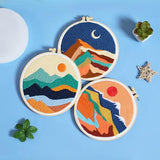 Louise Maelys 3 Set Landscape Embroidery Kits for Beginners,Cross Stitch Kit for Adults,DIY Needlepoint with Mountain Sun Moon Pattern