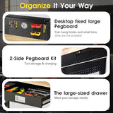 60" Adjustable Work Bench with Drawers, Workbench for Garage with Strip Light, Work Table with Large Pegboard, 2000 LBS Heavy Duty Table with Power Outlet Rubber Wood for Office, Workshop FIXCHIGO