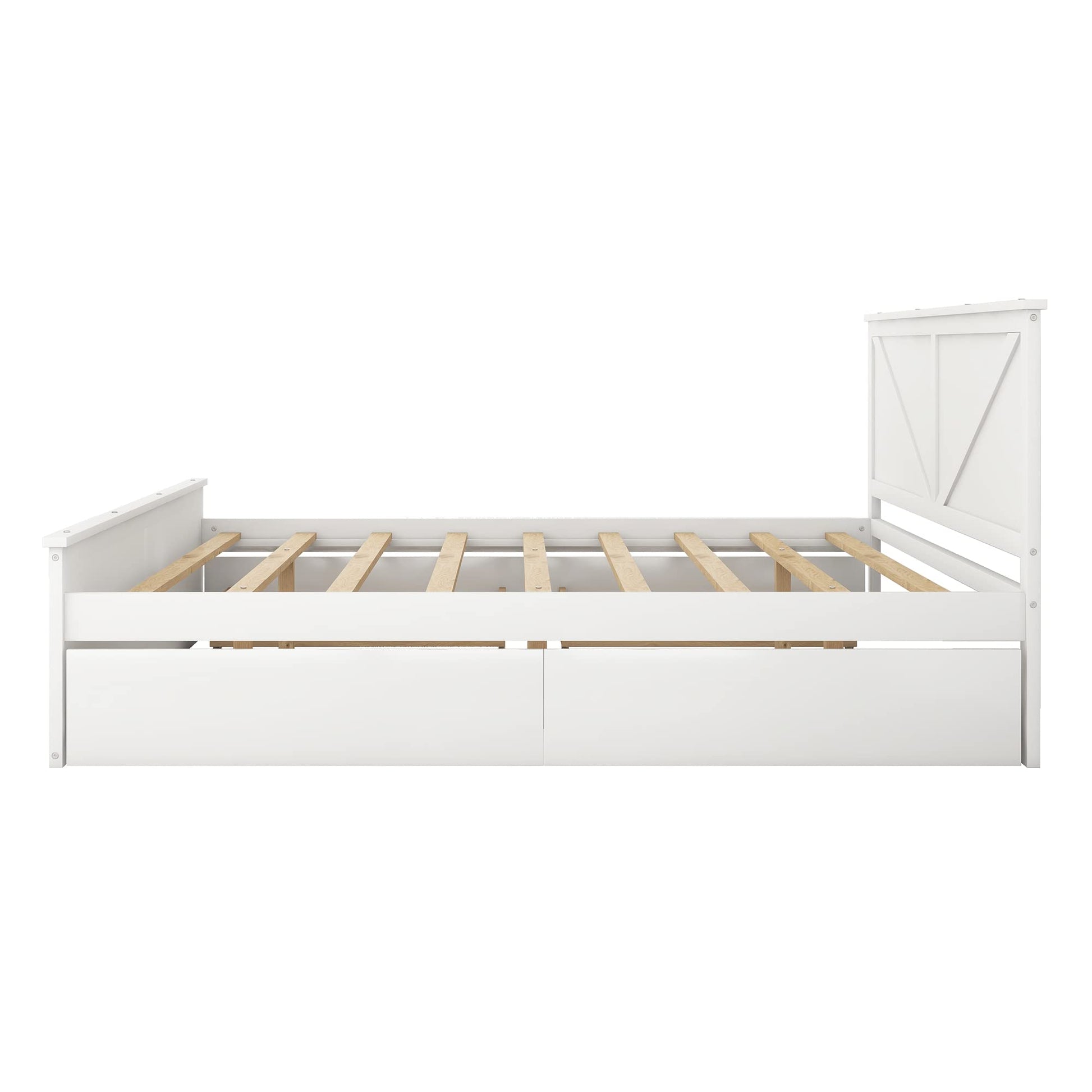 LZ LEISURE ZONE King Size White Wooden Platform Bed with 4 Storage Drawers and Headboard - WoodArtSupply