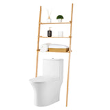 Bloddream Bathroom Organizer, 3-Tier Over The Toilet Storage Space Saver Ladder Shelf Leaning Solid Wood Storage Rack, Over-The-Toilet Storage Shelves for Bathroom, Natural Pine Wood, Adult, 67.7" Bloddream
