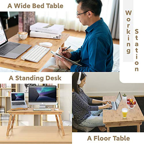 Large Size Floor Desk Nnewvante Floor Table Tray with Folding Legs Adjustable Low Coffee Table for Breakfast Serving Tray Gaming Writing 33.5x17.7in Nnewvante