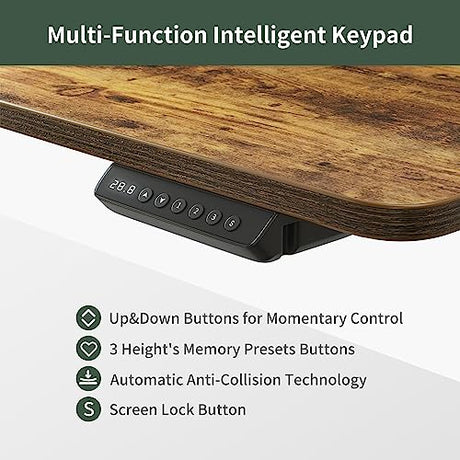 FEZIBO Height Adjustable Electric Standing Desk with 5 Drawers, 55 x 24 Inch Table with Storage Shelf, Sit Stand Desk Black Frame/Rustic Brown Top, FEZIBO