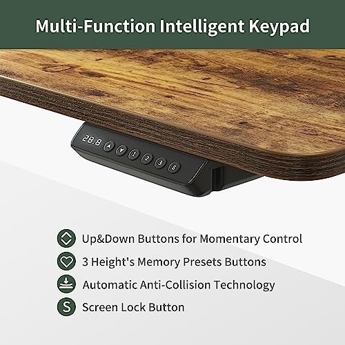 FEZIBO Height Adjustable Electric Standing Desk with 5 Drawers, 48 x 24 Inch Table with Storage Shelf, Sit Stand Desk Black Frame/Rustic Brown Top, 48 inch FEZIBO