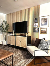 Nathan James Accent Boho Modern Free Standing Buffet Sideboard Hallway, Entryway, Dining Living Room, 1 Storage Cabinet, Black Oak/Cane Nathan James