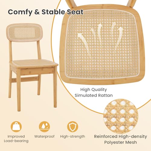 Giantex Rattan Dining Chairs Set of 2, Boho Cane Kitchen Chairs, Max Load 300 Lbs, Bamboo Armless Dining Room Chairs - WoodArtSupply