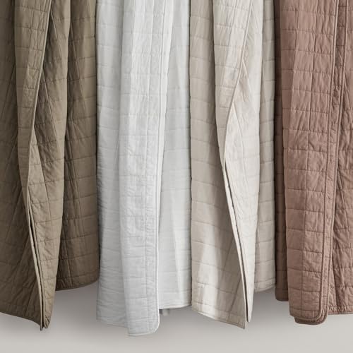 EVERGRACEHOME 100% Cotton Box Stitch Quilt Bedding Set King Size 3 Pieces, Garment-Washed Lightweight Soft Cozy Coverlet, Oversized Quilted Bedspread Sets with 2 Shams for All Season, Mocha Brown EVERGRACEHOME