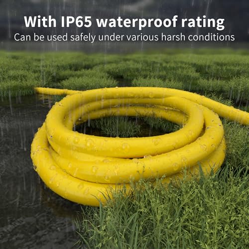 12/3 Gauge Heavy Duty Outdoor Extension Cord 50 ft Waterproof with Lighted end, Flexible Cold-Resistant 3 Prong Electric Cord Outside, 15Amp 1875W 12AWG SJTW, Yellow, ETL HUANCHAIN - WoodArtSupply