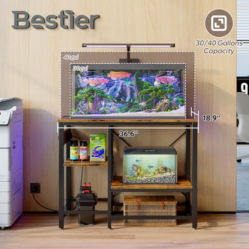 Bestier 40-50 Gallon Fish Tank Stand with Power Outlet, 36x19 Metal Aquarium Stand, 6-Leg Reptile Tank Stand with 3-Tier Adjustable Storage Shelves, 660LBS Capacity Bestier