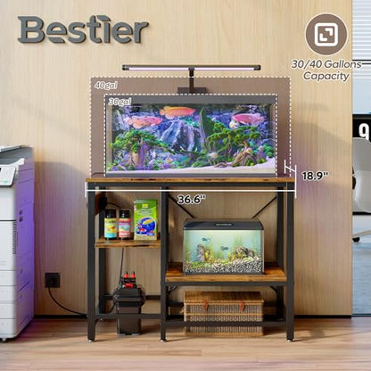 Bestier 40-50 Gallon Fish Tank Stand with Power Outlet, 36x19 Metal Aquarium Stand, 6-Leg Reptile Tank Stand with 3-Tier Adjustable Storage Shelves, 660LBS Capacity - WoodArtSupply