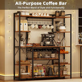 IRONCK Large Bakers Rack with Power Outlet, 62 Inch Wide Microwave Stand, Coffee Bar with Storage, Kitchen Racks and Shelves, Vintage Brown