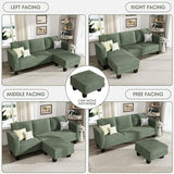 YESHOMY L-Shaped Convertible Sectional Sofa 3 Seater with Corduroy Fabric, Complete with Mobile Footrest, for Living Room, Apartment and Office, 70", Green YESHOMY