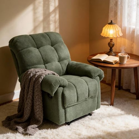 Rocker Recliner Chair, Manual High Back Glider Recliner Nursery Chair with Padded Footrest, Ergonomic Overstuffed Lounge Armchair, Comfy Reading Accent Chairs for Living Room, Bedroom, Nursery, Green Duigonp