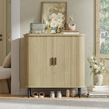 Maupvit Shoe Storage Cabinet with Smooth Fluted Sliding Doors, 5-Tier Shoe Cabinet Storage for Entryway, Narrow Hidden Shoe Rack for Front Door Entrance, Metal Handles and Legs, Natural Maupvit