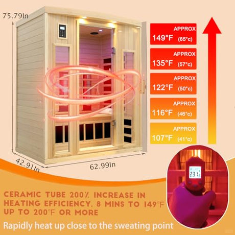 KUNSANA Ceramic Infrared Sauna 3 Person, Low EMF Infrared Saunas for Home, Hemlock Indoor Sauna Room, 2- in - 1 Heating Panels, Bluetooth Speakers, Chromotherapy Lights KUNSANA