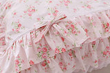 LELVA Romantic Roses Print Duvet Cover Set with Bed Skirt Pink Lace Ruffle Floral Shabby Chic Bedding Sets Full 4 Piece LELVA