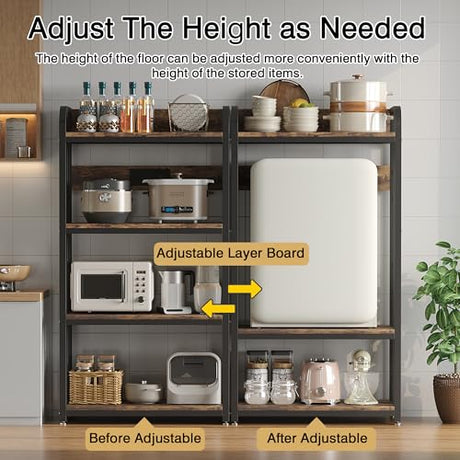 Alavoco 4-Tier Kitchen Baker's Rack with Power Outlet,Free Standing Microwave Oven Cart Stand,Heavy Duty Organizer Rack for Kitchen, Living Room, Dinning Room,Coffee Bar Alavoco