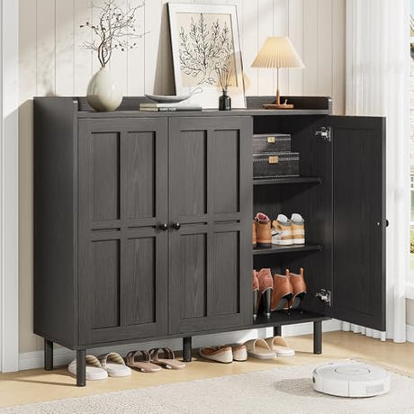 ONBRILL Shoe Cabinet with 3 Doors and Adjustable Shelves, 30 Pairs Shoe Storage Cabinet, 40 Inch Tall Farmhouse Shoe Rack Shoe Organizer Cabinet for Entryway Living Room Closet, Black ONBRILL