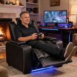 ANJ Power Recliner Home Theater Seating, PU Leather Electric Recliner Chair with Adjustable Headrest,Dual Motor Movie Reclining Chairs with Cup Holders LED Lights,USB Port,Hidden Arm Storage,Black