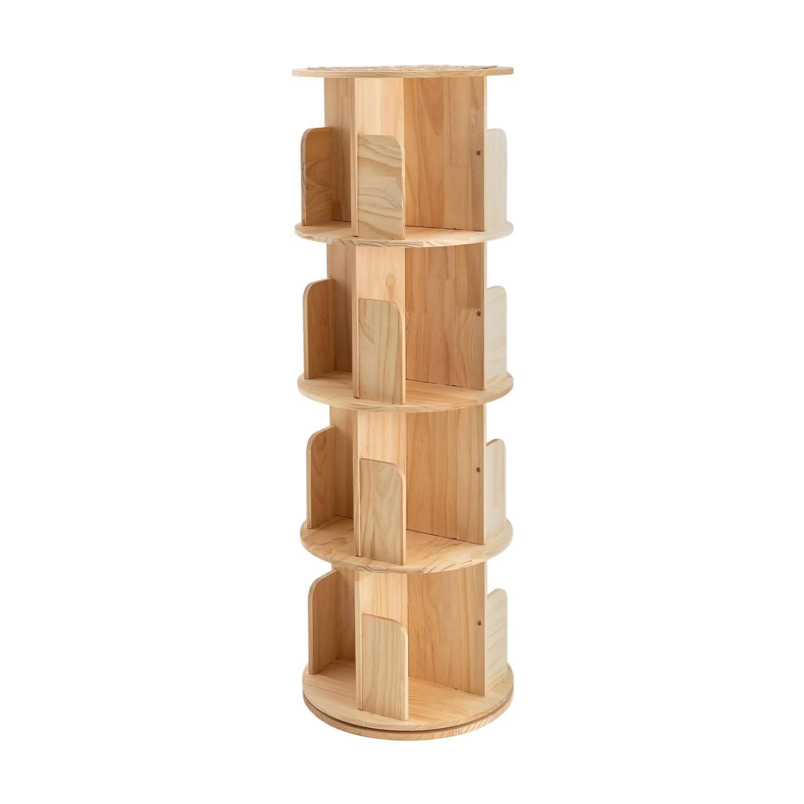 ZAWAYINE 4-Tier 360° Rotating Wooden Bookshelf with Stackable Shelves for Living Room and Office Storage - WoodArtSupply