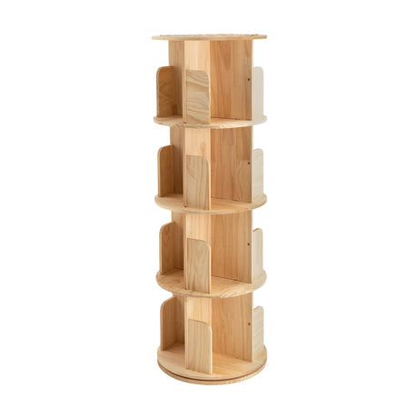 ZAWAYINE 4-Tier 360° Rotating Wooden Bookshelf with Stackable Shelves for Living Room and Office Storage ZAWAYINE